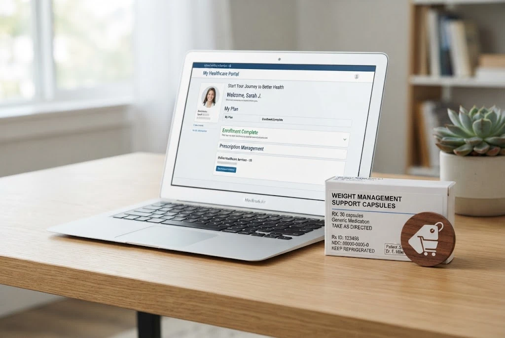 Online healthcare enrollment and prescription savings concept for Amble Health