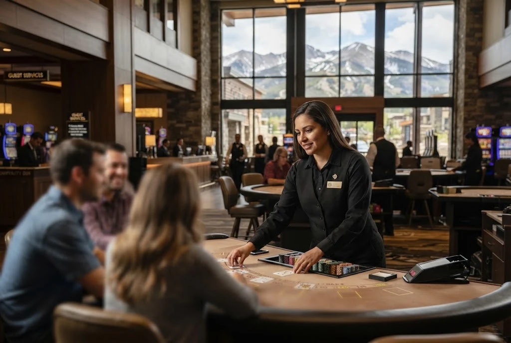 Casino employee working at a gaming table in a Colorado casino resort