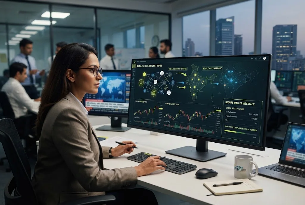 Cryptocurrency of India represented by blockchain networks digital assets and secure trading technology