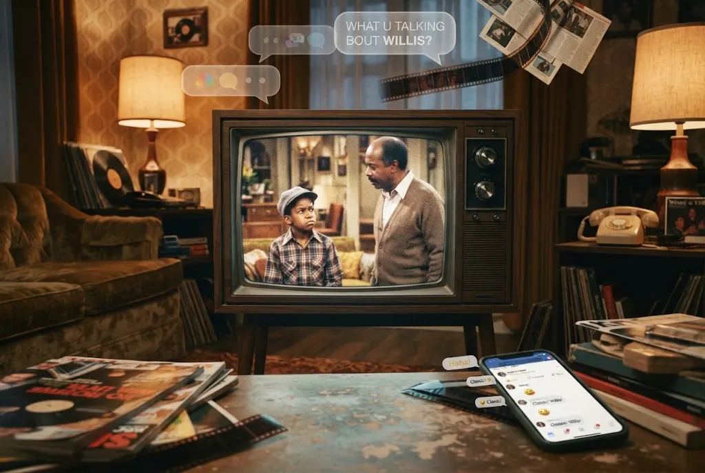 WhatUTalkingBoutWillis entertainment phrase represented through television nostalgia and modern media