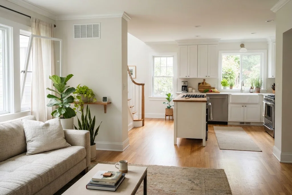 Clean and well-ventilated home interior with healthy living features
