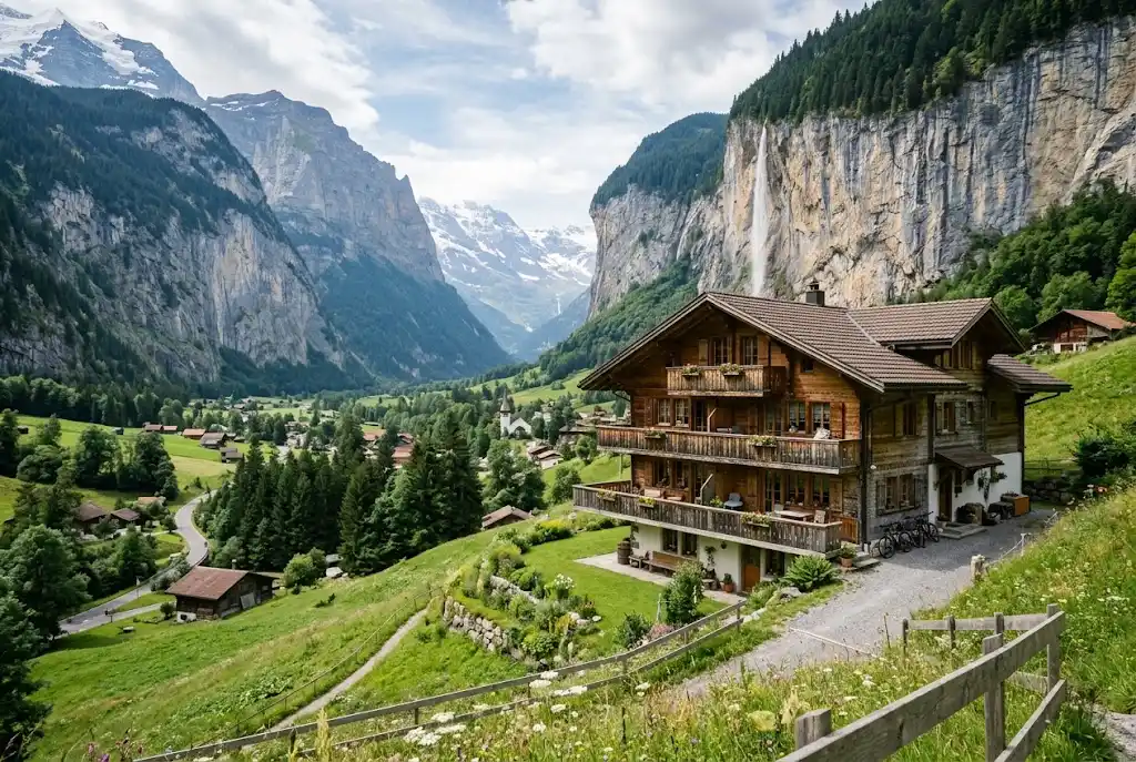 Swiss alpine property surrounded by mountains in the Lauterbrunnen region