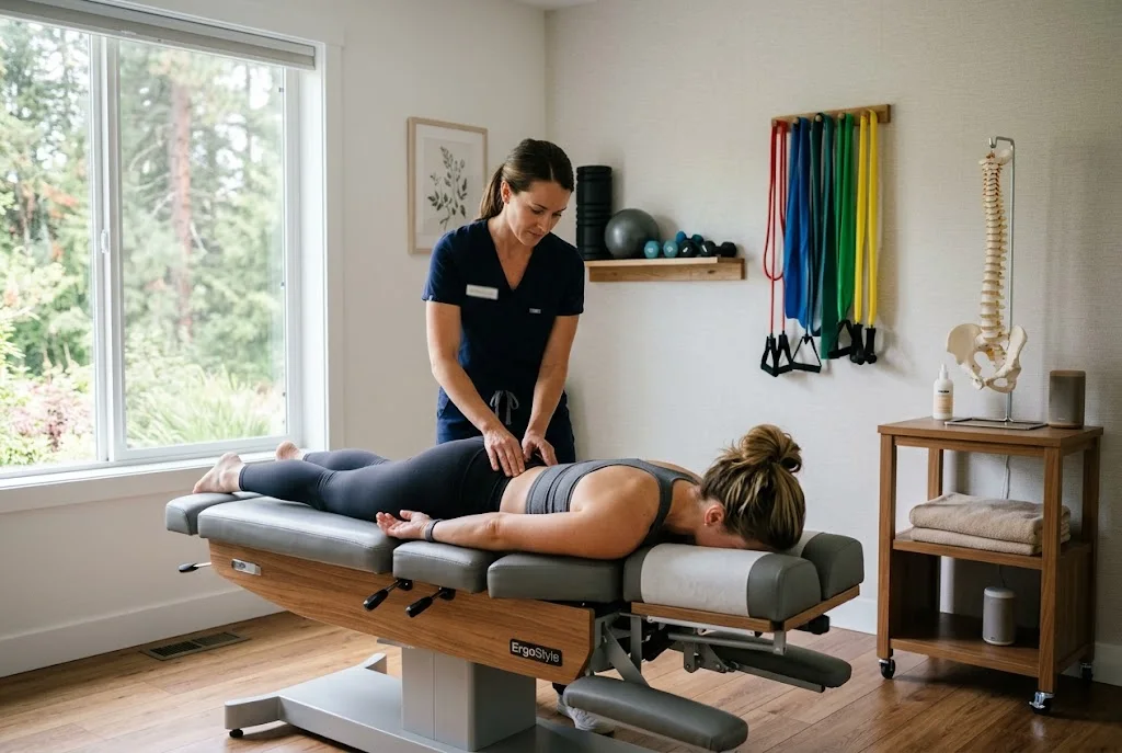 Chiropractic treatment and rehabilitation equipment in a professional healthcare setting
