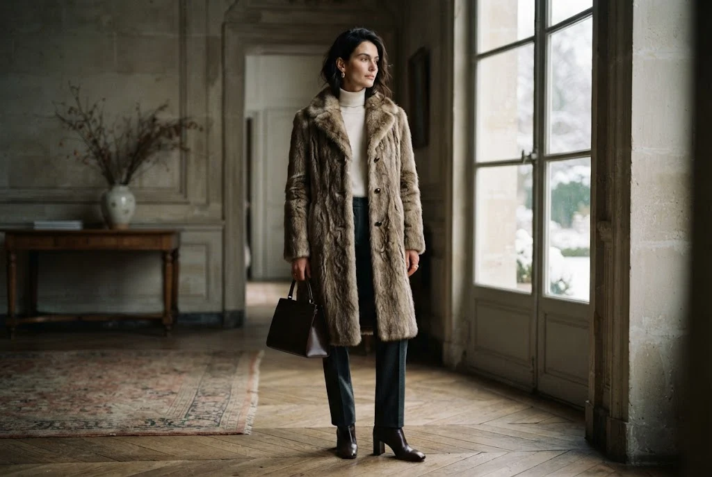 Monterey Fashions fur coat styled as elegant winter outerwear