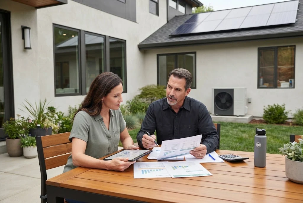 Homeowner reviewing financing for an energy-efficiency and home improvement project