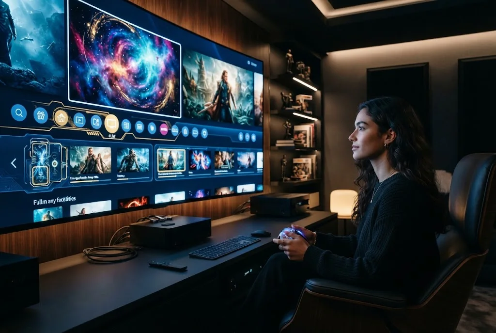 Viewer interacting with an immersive digital entertainment display