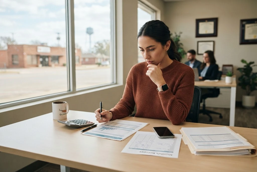 Borrower reviewing a small personal loan application and repayment information